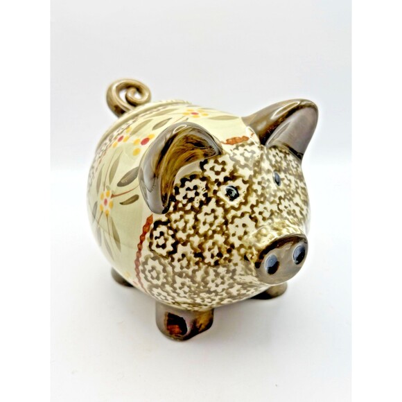 Temptations Old World Green Pig Spice Tea Jar Canister with Lid Stoneware - Picture 1 of 12